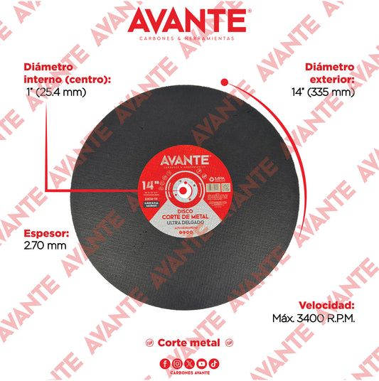 Disco Avante Ultra Delgado de Corte Para Metal 14" x 3.2mm (4400 RPM) - 1 Pieza