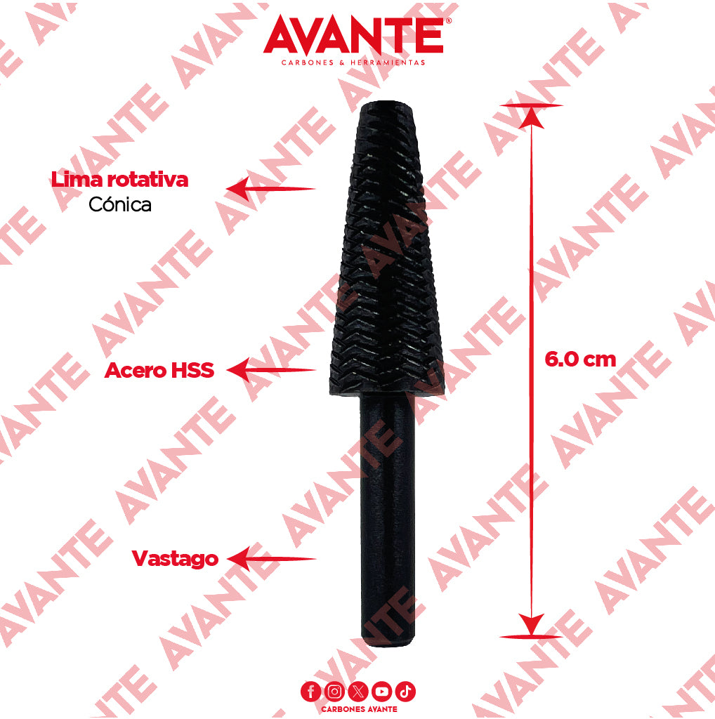 Lima Rotativa Cónica Avante Para Metal 1/2" x 1 3/16" Acero HSS - 1 Pieza