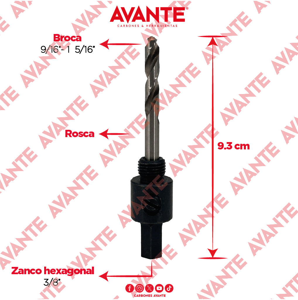 Árbol Para Broca Sierra Zanco 3/8" (9/16" a 13/16") - 1 Pieza