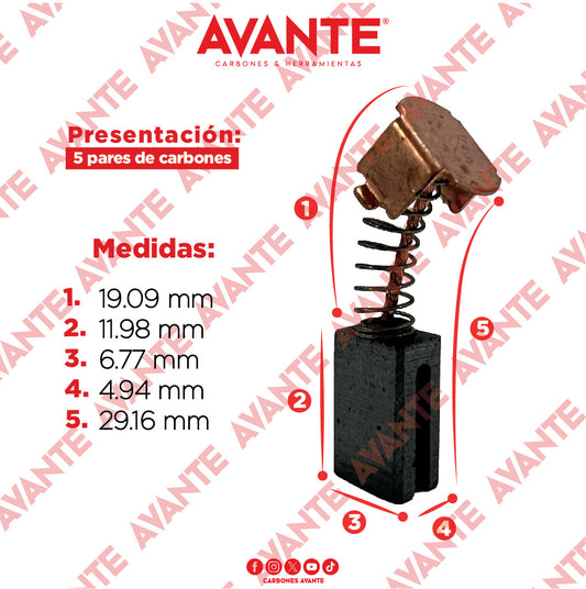Carbones Avante Para Mini Esmeriladora BLACK & DECKER (CAP-33)- Paquete 5 Pares