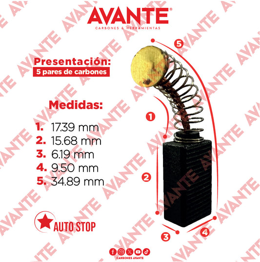 Carbones Avante Para Router DEWALT Perfil B (CAP-5B) - Paquete 5 Pares