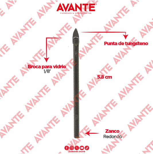 Broca Avante Para Vidrio y Cerámica 1/8" Punta de Carburo - 1 Pieza