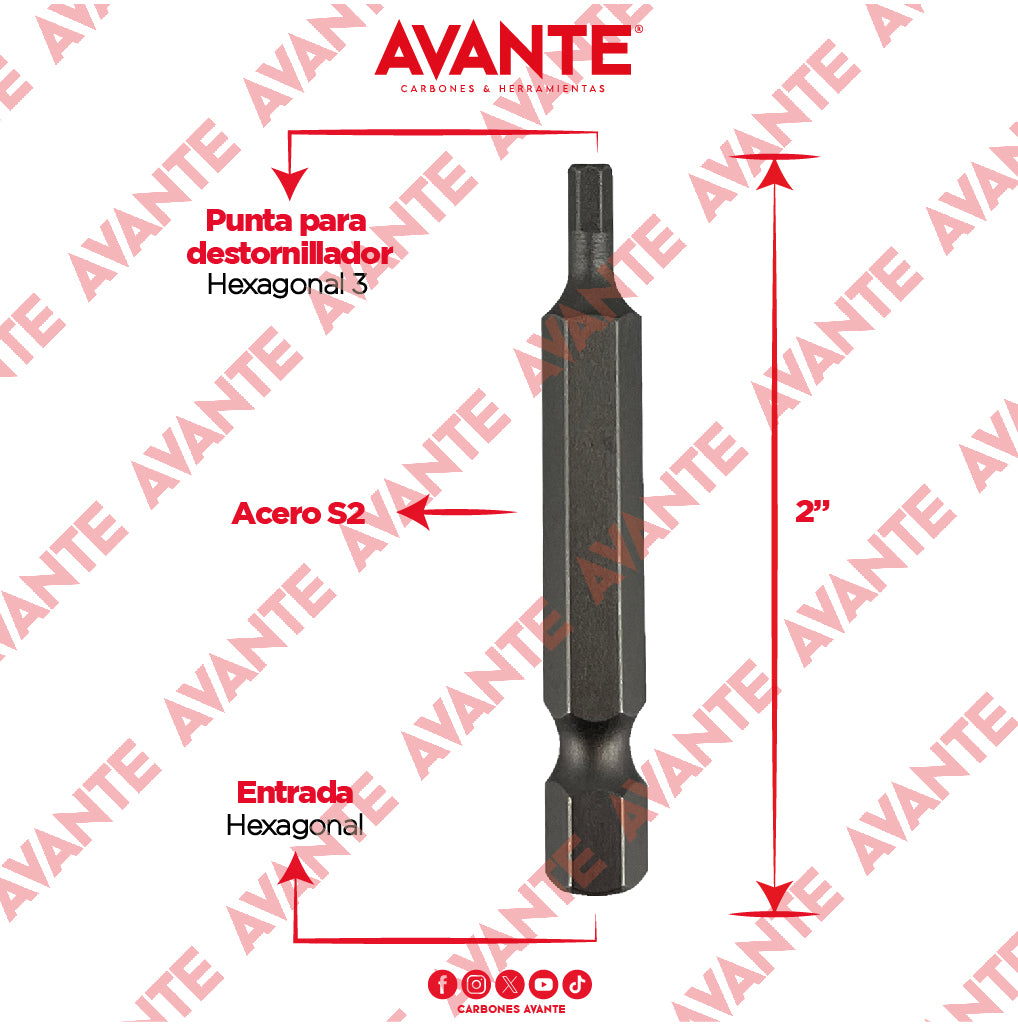 Puntas Magnéticas Avante Destornillador Hexagonal 3 Acero S2 - Paquete 10 Piezas