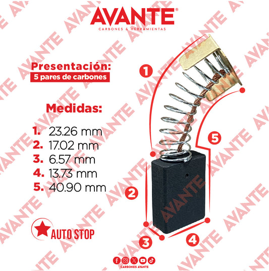 Carbones Avante Para Cortadora De Metales 14" Y Sierra Circular TRUPER (CAP-96) - Paquete 5 Pares