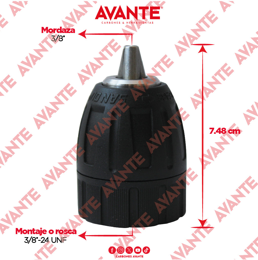 Broquero Profesional Avante Agarre Rápido 3/8" x 3/8"-20 UNF (0.8-10mm) - 1 Pieza