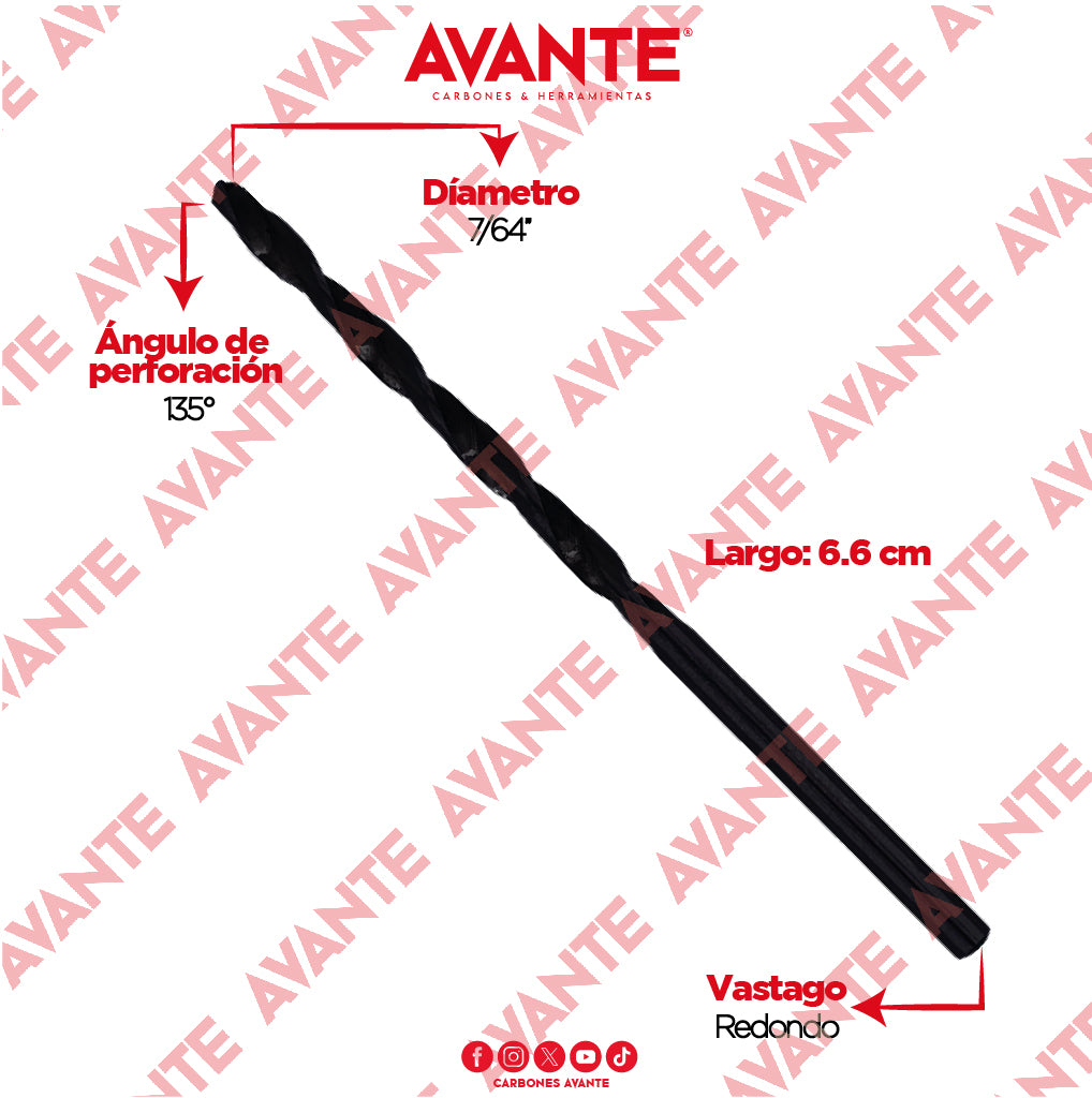 Broca Avante Alta Velocidad Acero M2 HSS 7/64" - Paquete 10 Piezas