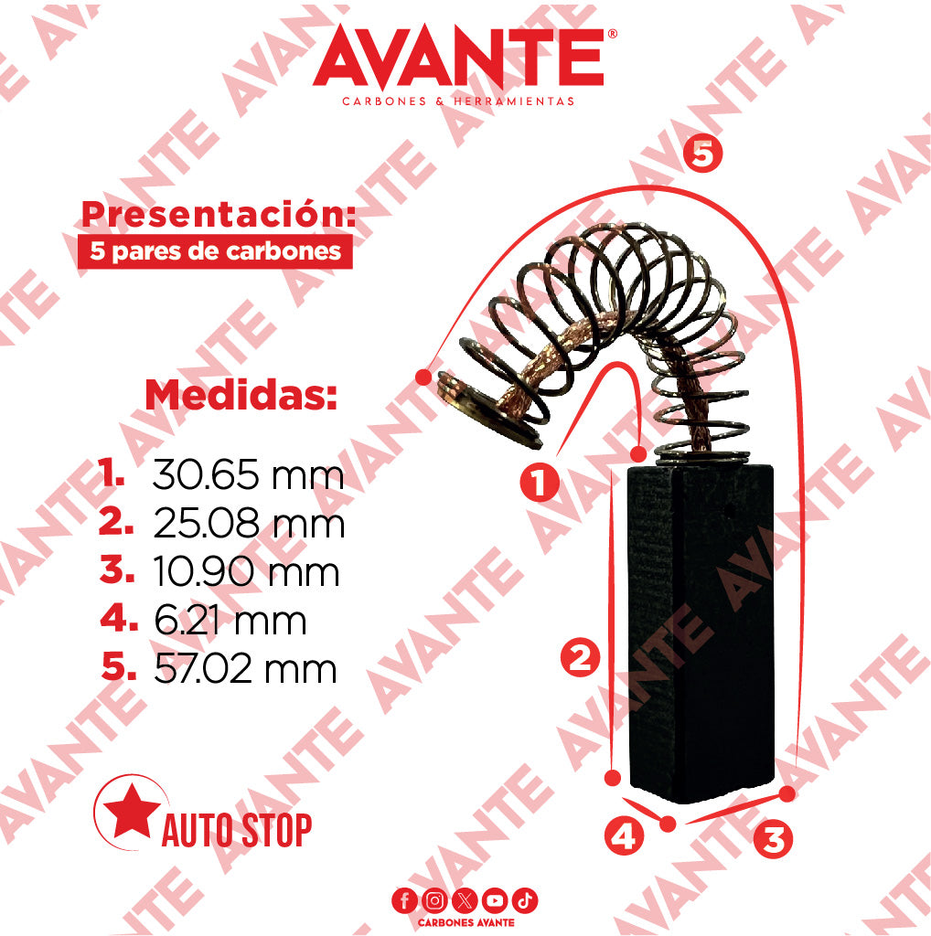 Carbones Avante Para Router BOSCH (CAP-29) - Paquete 5 Pares