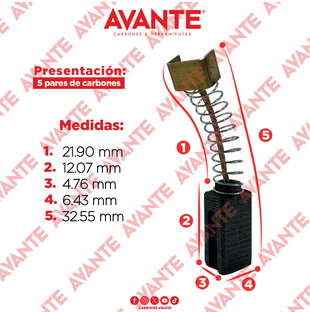 Carbones Avante Para Taladro BLACK & DECKER 3/8" (CAP-81)- Paquete 5 Pares