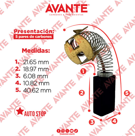 Carbones Avante Para Lijadora De Banda Porter-Cab (CAP-42) - Paquete 5 Pares