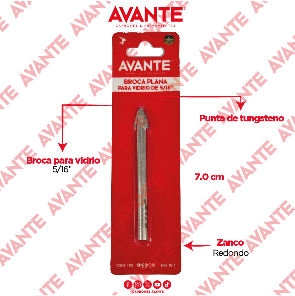 Broca Avante Para Vidrio y Cerámica 5/16" Punta de Carburo - 1 Pieza