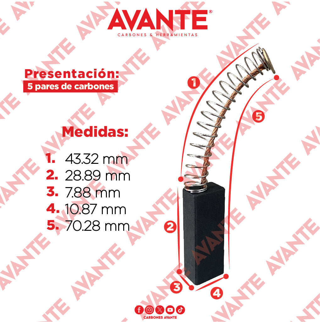 Carbones Avante Para Compresor Y Aspirador HUSKY Y KOBLENZ (CAP-70) - Paquete 5 Pares