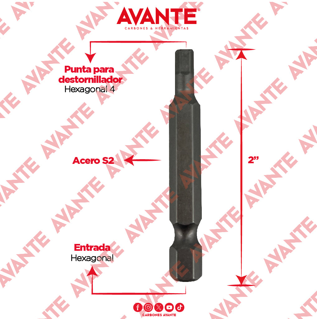 Puntas Magnéticas Avante Destornillador Hexagonal 4 Acero S2 - Paquete 10 Piezas