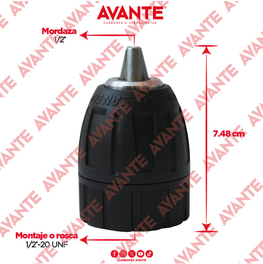 Broquero Profesional Avante Agarre Rápido 1/2" x 1/2"-20 UNF (1.9-13mm) - 1 Pieza