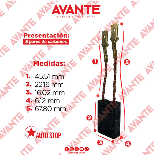 Carbones Avante Para Cortadora De Metales METABO (CAP-79) - Paquete 5 Pares