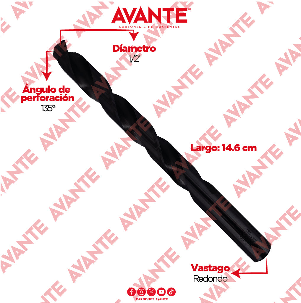 Broca Avante Alta Velocidad Acero M2 HSS 1/2" - Paquete 5 Piezas