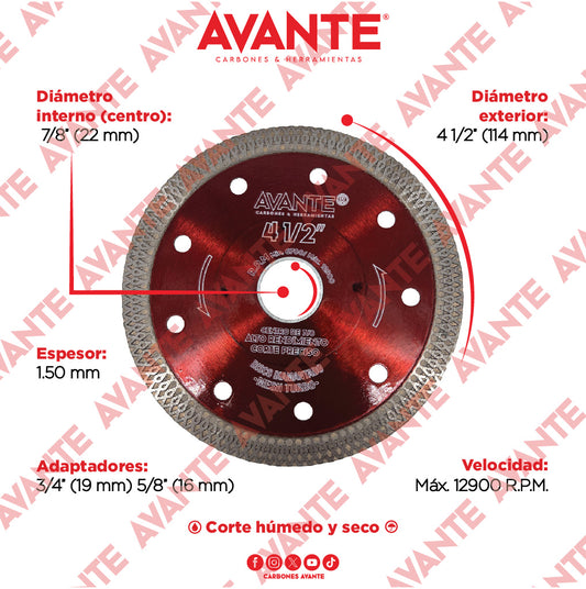 Disco Diamantado Avante Mesh Turbo Ultra Delgado 4-1/2" (13000 RPM) - 1 Pieza