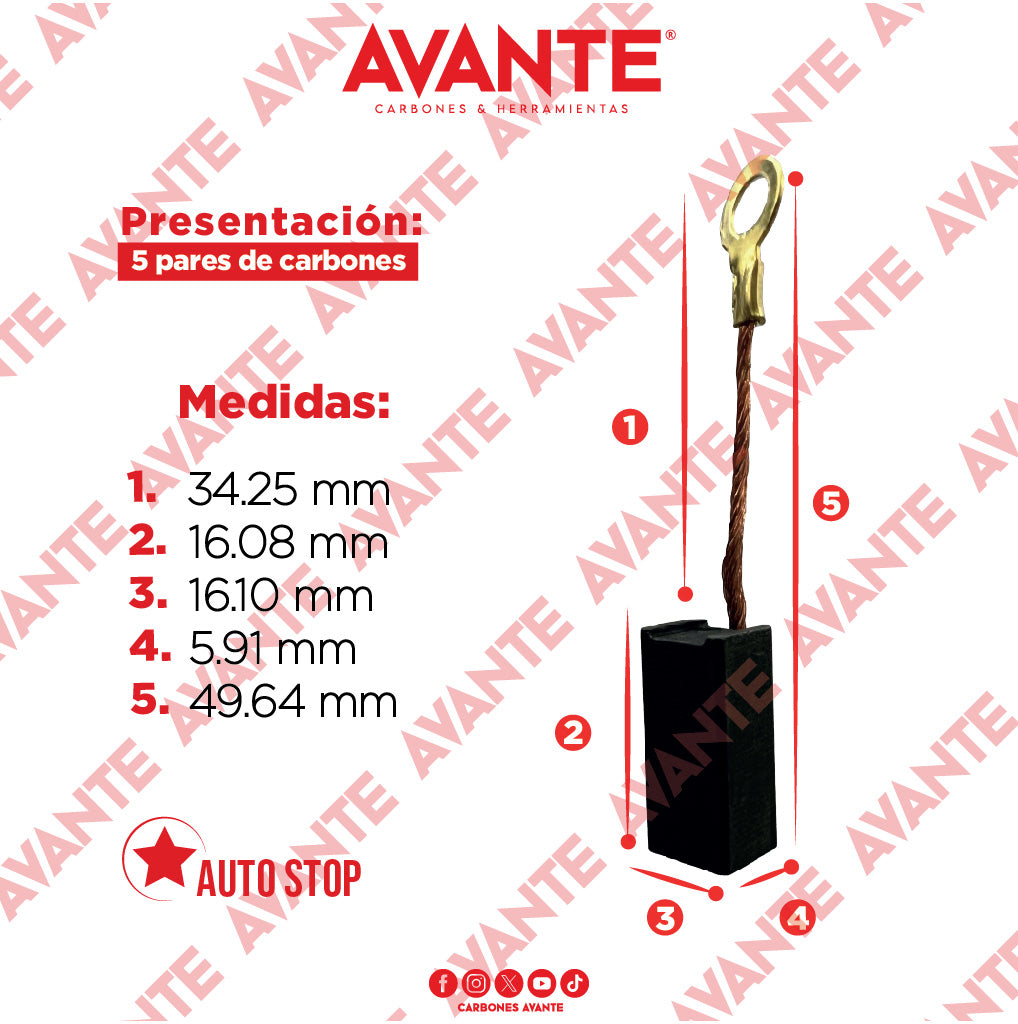 Carbones Avante Para Taladro SKL 3/8" (CAP-13) - Paquete 5 Pares