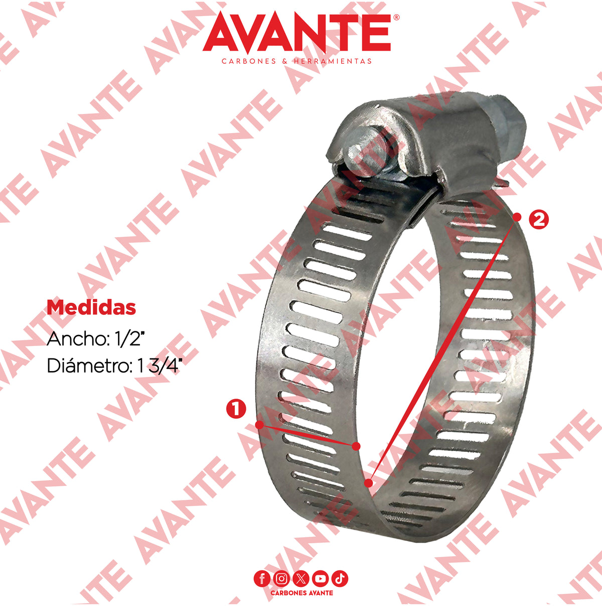Abrazadera Sin Fin Avante Acero Inoxidable 1/2" a 1 3/4" - Paquete 100 Piezas