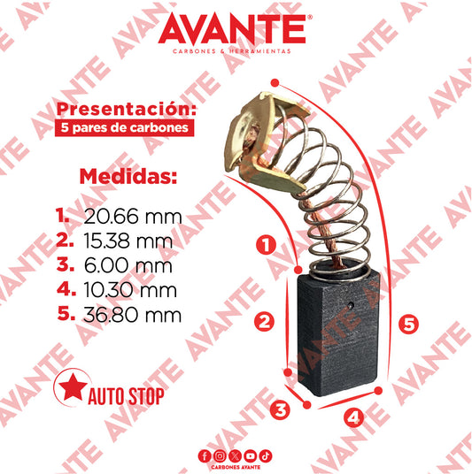 Carbones Avante Para Rotomartillo MAKITA (CAP-48) - Paquete 5 Pares