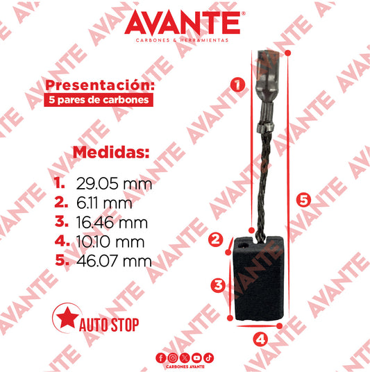 Carbones Avante Para Esmeriladora BOSCH NEW (CAP-74B) - Paquete 5 Pares