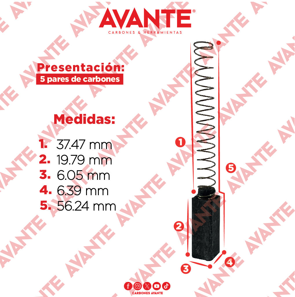 Carbones Avante Para Sierra Sable BLACK & DECKER (CAP-84) - Paquete 5 Pares