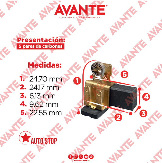 Carbones Avante Para Mini Esmeriladora MILWAUKEE (CAP-94) - Paquete 5 Pares