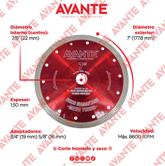 Disco Diamantado Avante Mesh Turbo Ultra Delgado 7" (8600 RPM) - 1 Pieza