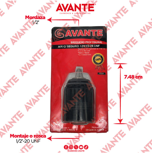 Broquero Profesional Avante Agarre Rápido Con Seguro 1/2" x 1/2"-20 UNF (1.9-13mm) - 1 Pieza