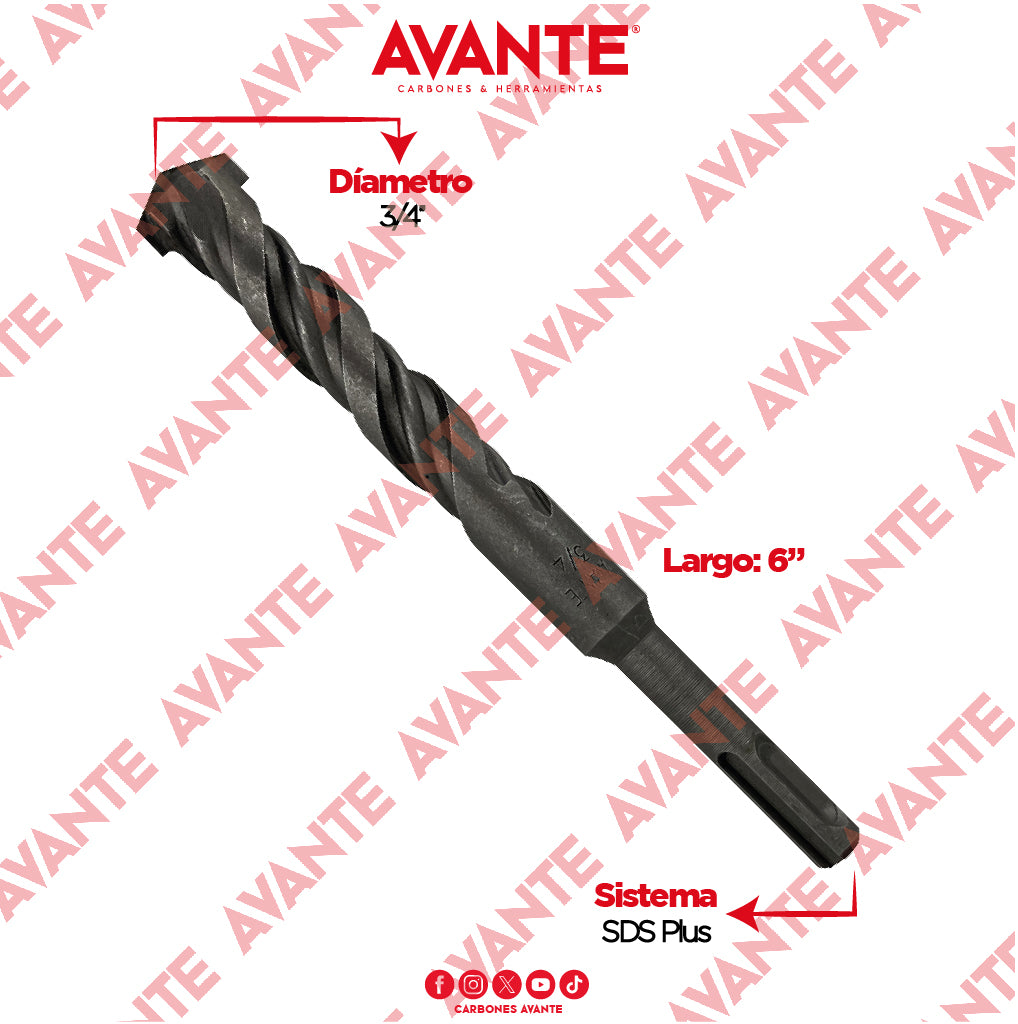 Broca Avante Profesional SDS Plus Para Concreto 3/4" x 6" - 1 Pieza