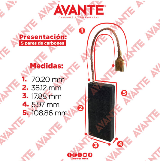 Carbones Avante Para Compresores DEWALT (CAP-73)- Paquete 5 Pares
