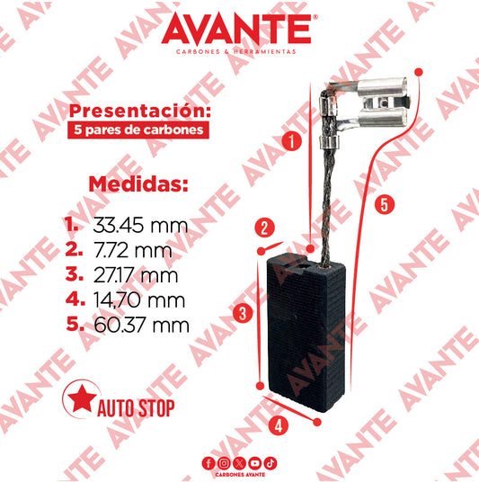 Carbones Avante Para Esmeriladora MILWAUKEE 9" (CAP-54)- Paquete 5 Pares