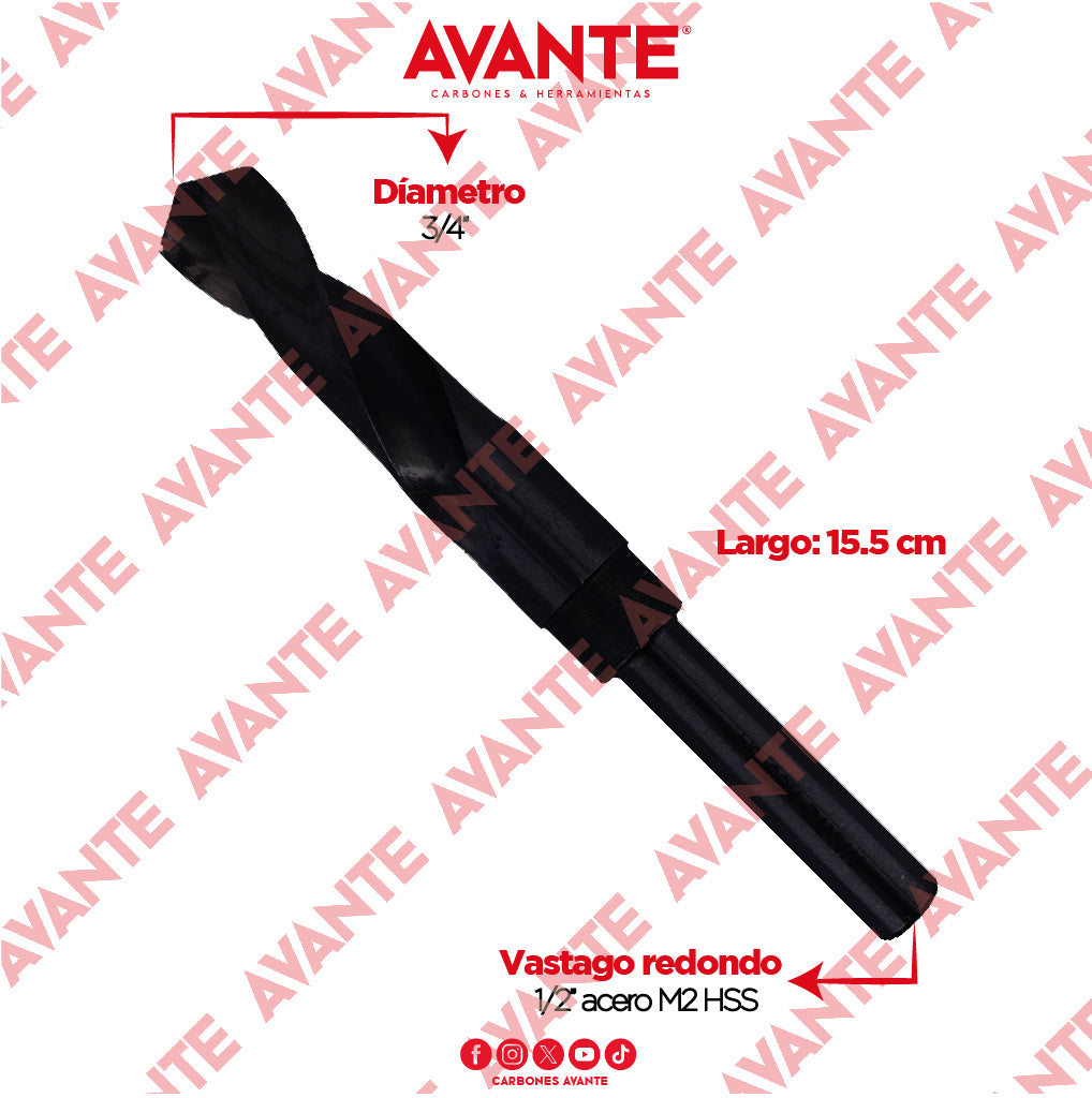 Broca Avante Alta Velocidad 3/4" Acero M2 HSS- Zanco 1/2" - 1 Pieza