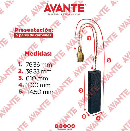 Carbones Avante Para Compresor Y Aspirador HUSKY Y KOBLENZ (CAP-71) - Paquete 5 Pares