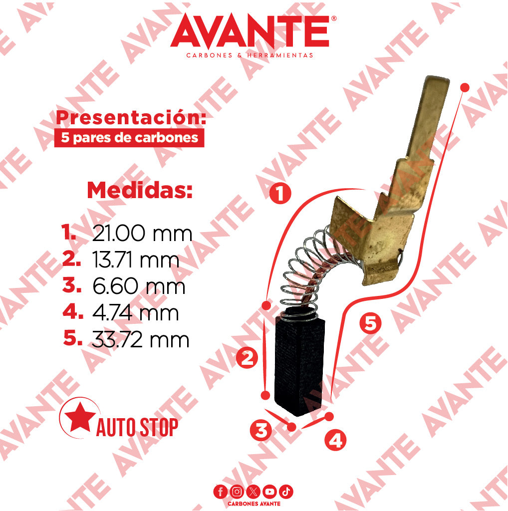 Carbones Avante Auto-Stop Para Taladro SKL 1/2" (CAP-46) - Paquete 5 Pares