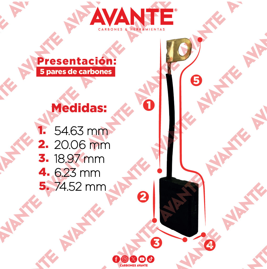 Carbones Avante Para Esmeriladora MAKITA (CAP-89) - Paquete 5 Pares