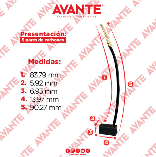Carbones Avante Para Rotomartillo DEWALT (CAP-19) - Paquete 5 Pares