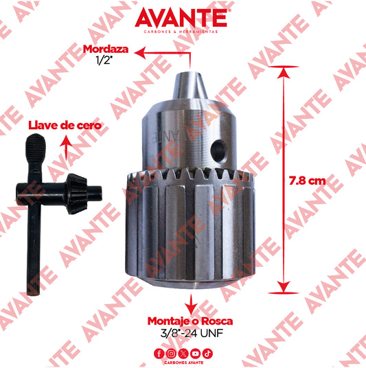 Broquero Industrial Avante Uso Rudo Con Llave 1/2" x 3/8"-24 UNF (0.5mm) - 1 Pieza