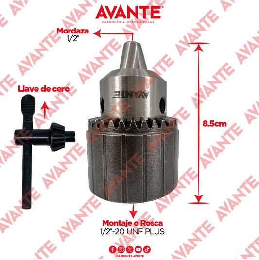 Broquero Industrial Avante Uso Rudo Con Llave 1/2" x 1/2"-20 UNF PLUS (1.0-13mm) - 1 Pieza