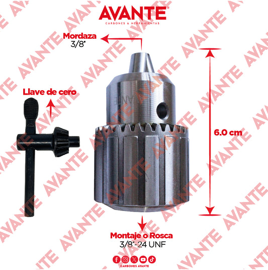 Broquero Industrial Avante Uso Rudo Con Llave 3/8" x 3/8"-24 UNF (1.0-10mm) - 1 Pieza