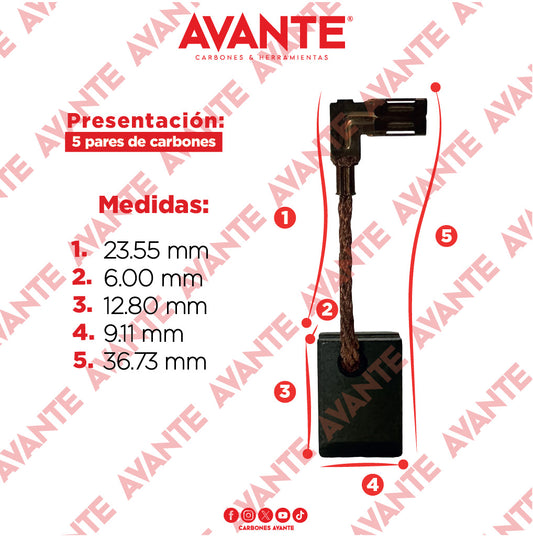 Carbones Avante Para MAKITA CB-548 (CAP-65B) - Paquete 5 Pares