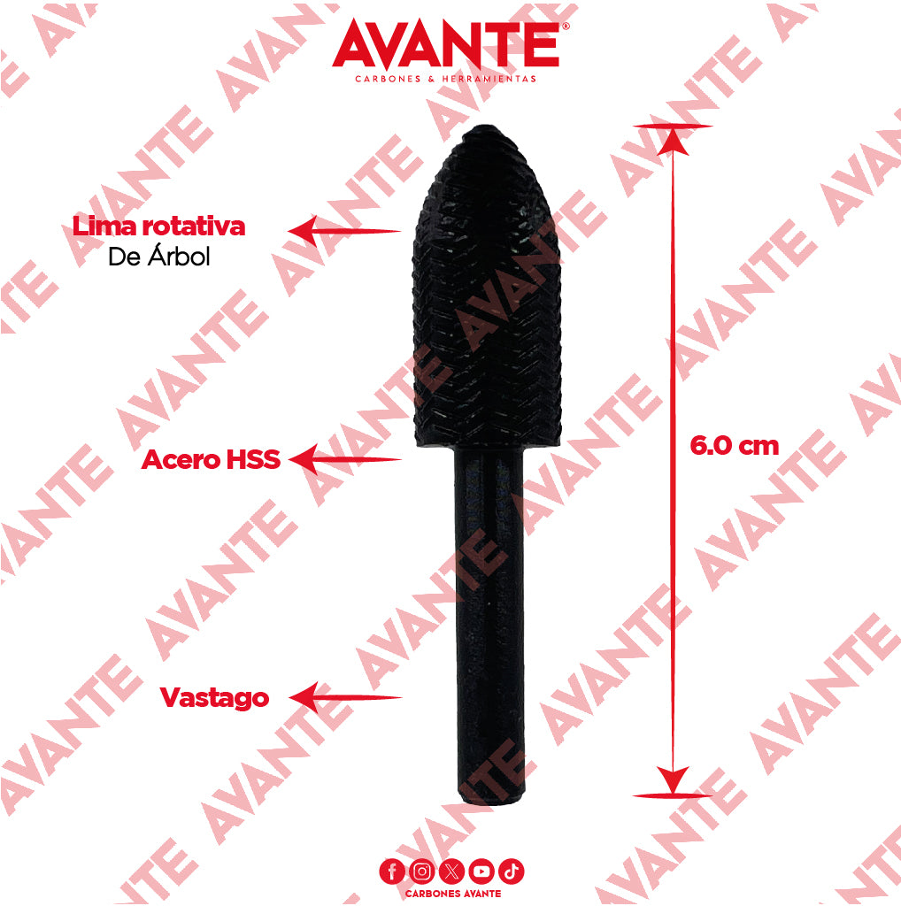 Lima Rotativa De Árbol Con Punta Avante Para Metal 1/2" x 1 3/16" Acero HSS - 1 Pieza