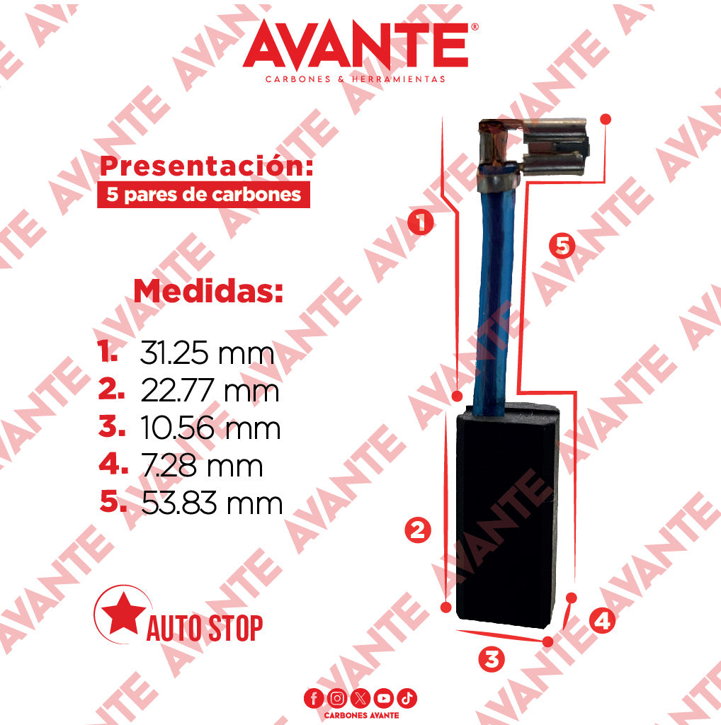 Carbones Avante Para Router DEWALT 616 (CAP-79B) - Paquete 5 Pares