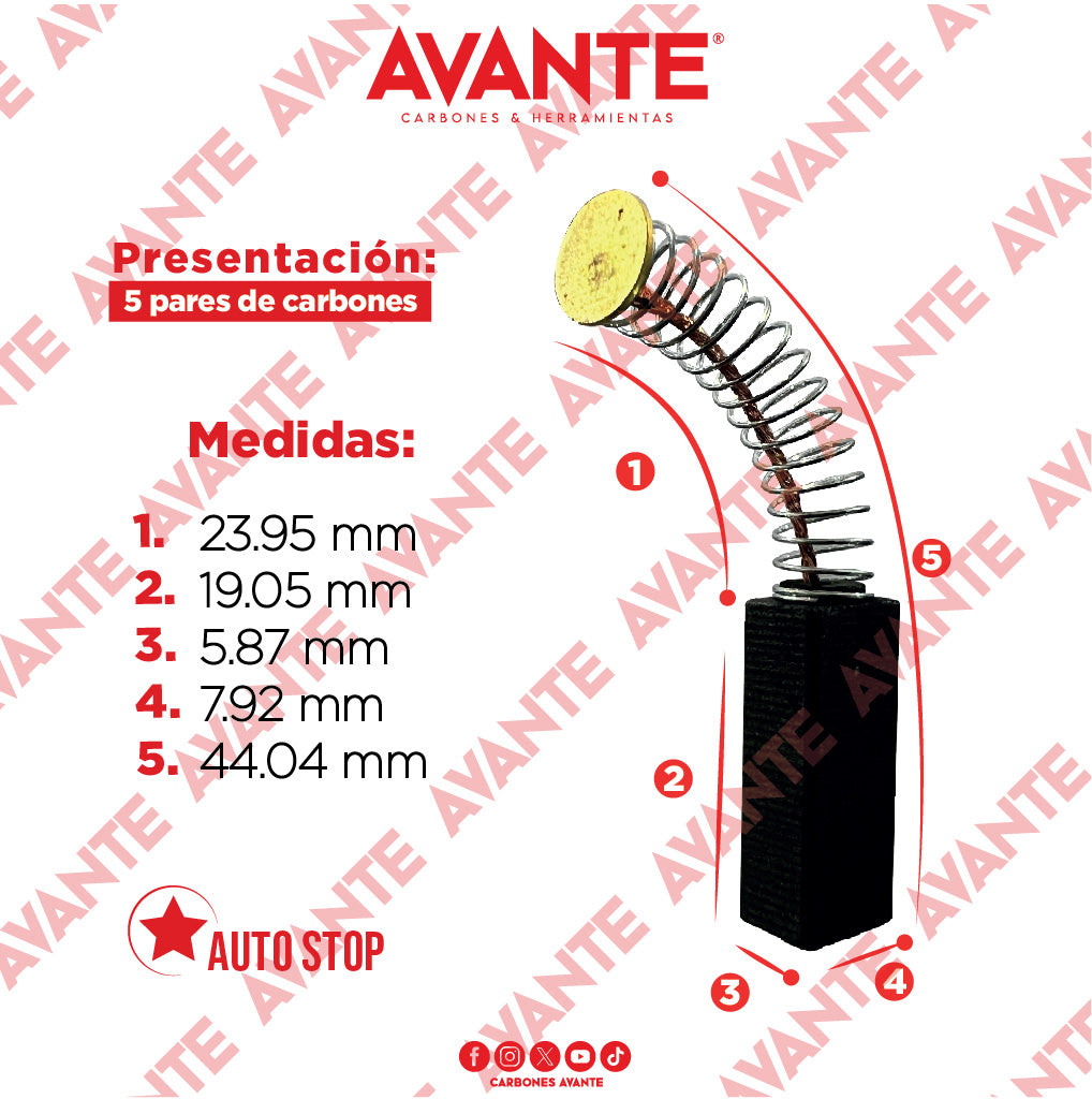 Carbones Avante Para Taladro 1/2" BLACK & DECKER (CAP-4) - Paquete 5 Pares