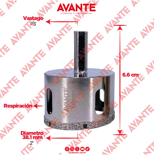 Broca Diamantada Avante 2" Con Vástago P3 De 1/4" - 1 Pieza