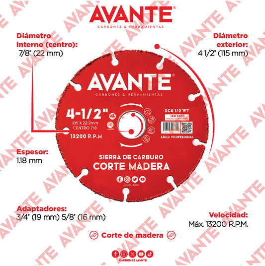 Sierra de Carburo Avante Corte Madera Especial 4-1/2" (13000 RPM) - 1 Pieza