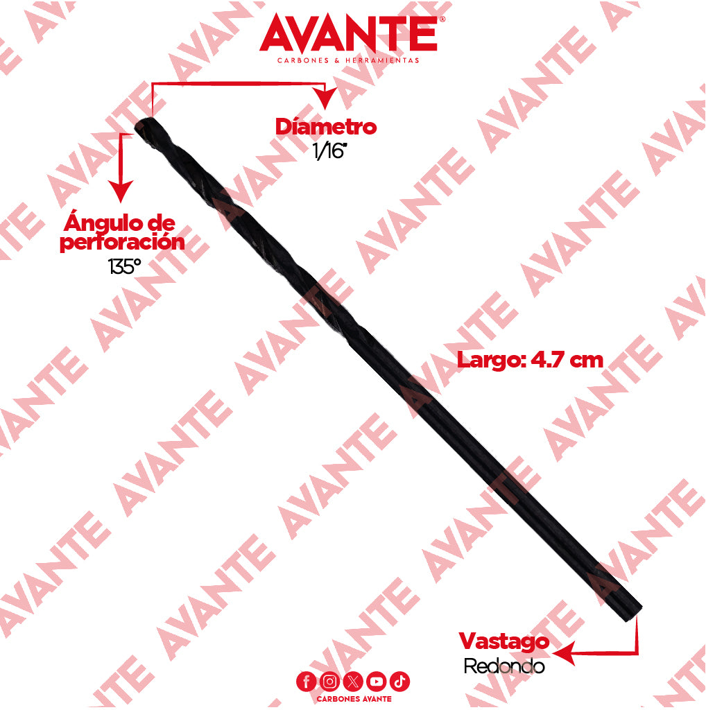 Broca Avante Alta Velocidad Acero M2 HSS 1/16" - Paquete 10 Piezas