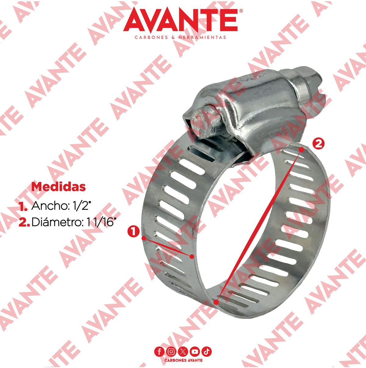 Abrazadera Sin Fin Avante Acero Galvanizado 1/2" a 11/16" - Paquete 100 Piezas