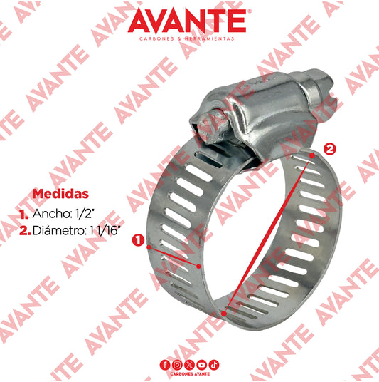 Abrazadera Sin Fin Avante Acero Galvanizado 1/2" a 11/16" - Paquete 100 Piezas