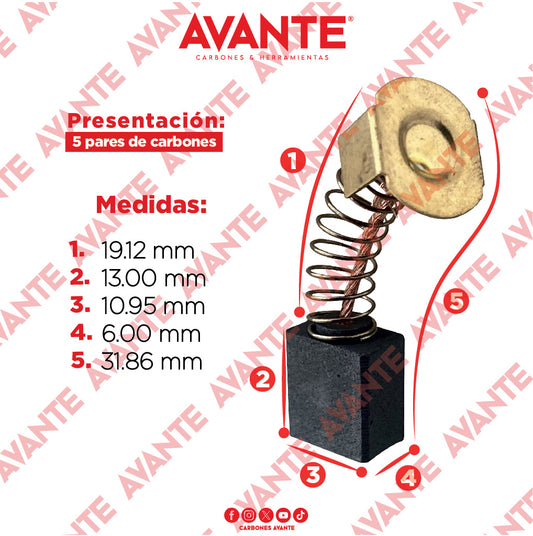 Carbones Avante Para Mini Pulidora TRUPER (CAP-57) - Paquete 5 Pares