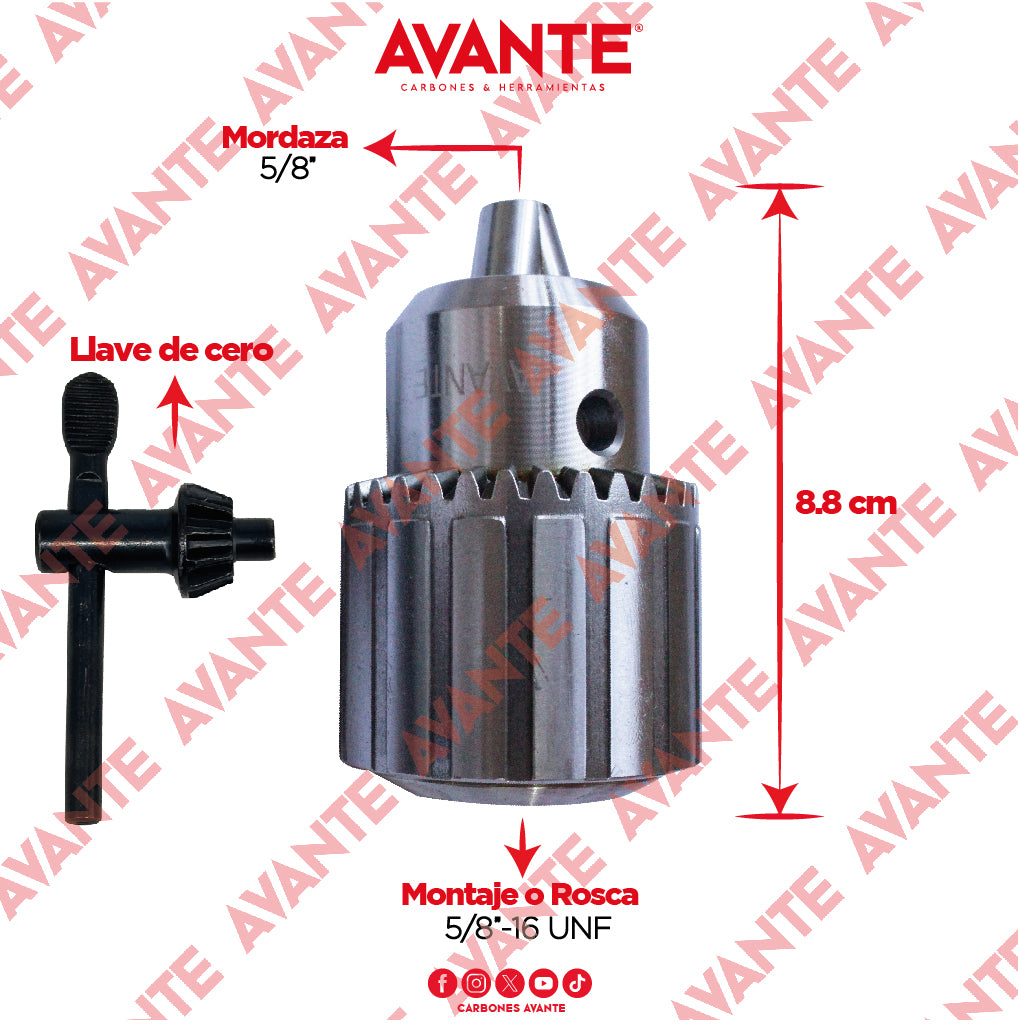 Broquero Industrial Avante Uso Rudo Con Llave 5/8" x 5/8"-16 UNF (1.0-16mm) - 1 Pieza